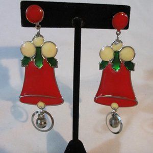 Merry Bell Christmas Earrings w/Dangling Discoball